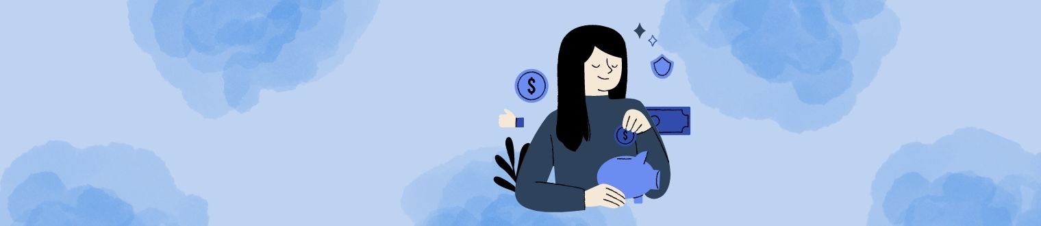 Illustration of woman putting money in a piggy bank