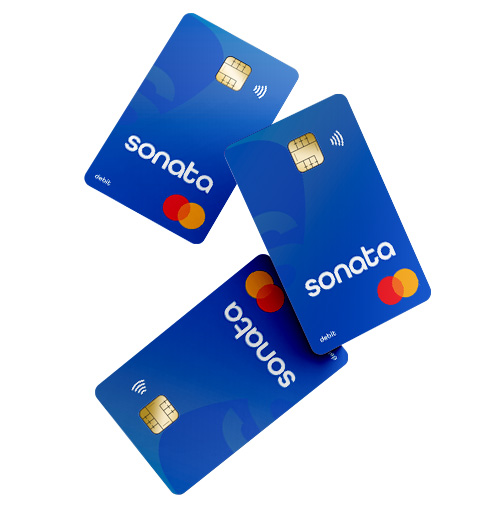 Mockup of 3 of Sonata's Mastercard Debit Card